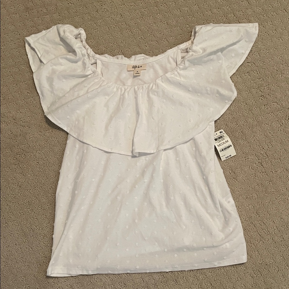 NWT Style and Co. White Ruffled Blouse